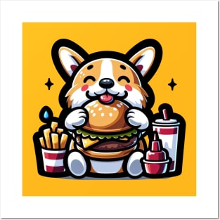 corgi eating fast food Posters and Art